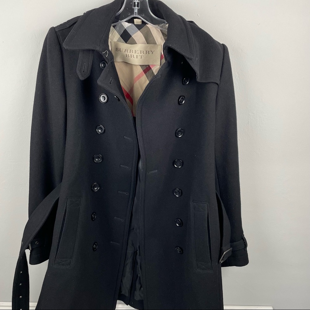 VINTAGE BURBERRY BRIT Banaptes Double Breasted Women's Wool Trench Coat Size 12 - Picture 7 of 16